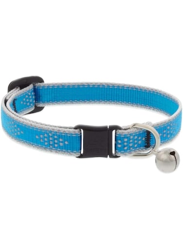 Lupine Pet Reflective Huighlights Cat Collar with Safety Buckle 8-12" &ndash; Blue Diamond (With Bell)