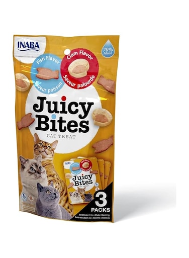 Inaba Juicy Bites Fish &amp; Clam Flavor 33,9G /3 Pouches Per Pack