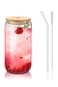 1 Pack 16oz Reusable Iced Coffee Cup with Brush &acirc;&euro;&ldquo; Clear Drinking Glass for Tea, Juice, Water-Glass Cup with Bamboo Lid and Straw