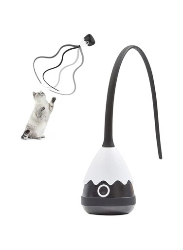 Petcronies Cat Toys for Indoor Cats, Electronic Interactive Cat Toys, Automatic Silicone Tail Teaser Toy 2 in 1 Cat Wand Toy, Rechargeable Exercise Toy for Kitten-Black