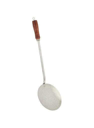 RAJ STEEL ZARA SKIMMER WOODEN HANDLE , 55 CM , SILVER, RSZ007, Fryer Food , Pasta Skimmer , Spaghetti Skimmer , Noodle Skimmer , Fries Skimmer