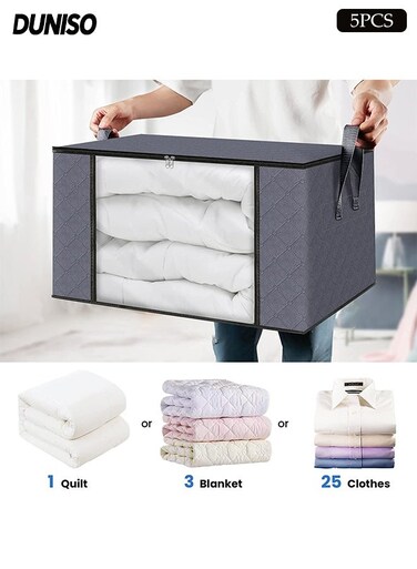 5 Pcs Large Storage Bags&iuml;&frac14;&OElig;Clothes Organizer with Handles and Zippers&iuml;&frac14;&OElig;Heavy-Duty Foldable Organizers with Visualization Window&iuml;&frac14;&OElig;Breathable and Moisture-proof&iuml;&frac14;&OElig;for Storing Duvet Covers, Blankets, Clothing, and Household Items