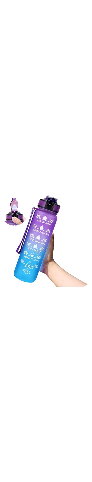 EVVV 35oz/1L Motivational Water Bottle with Time Marker &amp; Encourage Phrase - BPA Free, Leakproof Wide Mouth, Fast Flow Technology, Perfect for Daily Hydration(Purple Blue)
