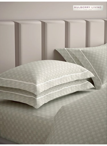LIVING 100% Cotton Set of 2 Pillow Covers - 300TC Urban Grid - Ivory