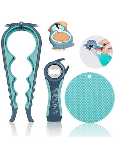 Jar Opener for Weak Hands, Seniors with Arthritis, 5 in 1 Multi Function Bottle Opener Lid Opener For Arthritic Hands with Non Slip Rubber Jar opener Gripper Pad
