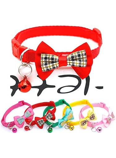 Adjustable Pet Collar with Bow Tie with Bell, for Dogs and Cats, Multiple Colours, Set of 6