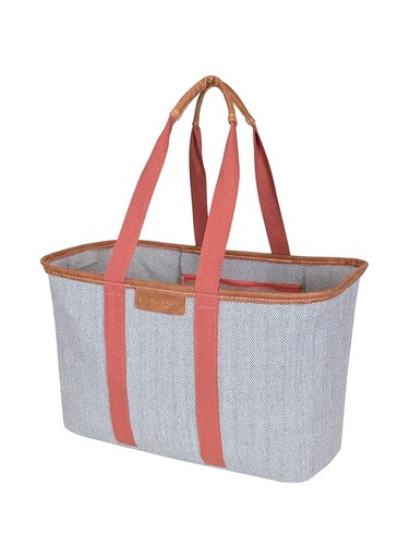 Clevermade Snapbasket Luxe - REUsable Collapsible Durable Grocery Shopping Bag With Reinforced Bottom - Large Heavy Duty Canvas Carryall Tote, HerrinGBone, Not Insulated