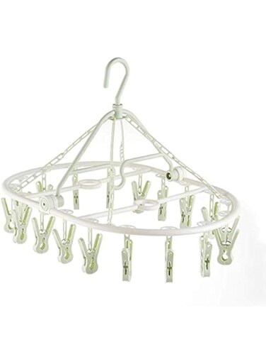 JANNAH Laundry Hanger Drying Rack Foldable Clip and Drip Hanger Clothes Drying Rack (Green-32 Clips)