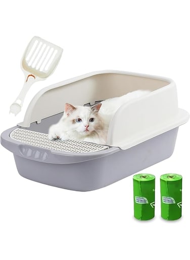 HopHop&reg; Cat Litter Box, Anti-Splashing Cat Toilet with Litter Cleaning Scoop &amp; Trash Bag, Portable Waste Box, Cat Sandbox and Deodorizing Cat Pan, Easy to Clean (52 x 36 x 22 cm) (Small)