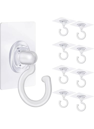TERRIFI Adhesive Ceiling Hooks, 9 Pcs Reusable Wall Heavy Duty Hooks, White Plastic Heavy Duty Adhesive Ceiling Hooks, for Kitchen Bathroom Ceiling Wall Office Window