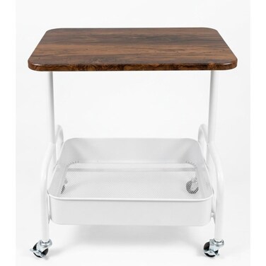 Tradeo Rolling Side Table with Storage Basket, Wooden Top Mobile End Table with Wheels