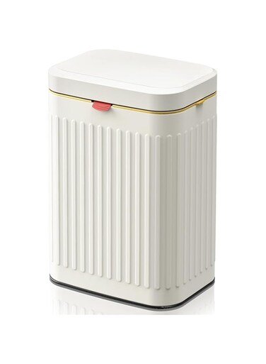 Kitchen Compost Bin Hanging Trash Can with Lid, 2.1 Gallon Stainless Steel Trash Can Compost Bin, Wall-Mount Indoor Kitchen Trash Bin for Cabinet, Under Sink, Bathroom (2.1 Gallon, 8L Ivory White)