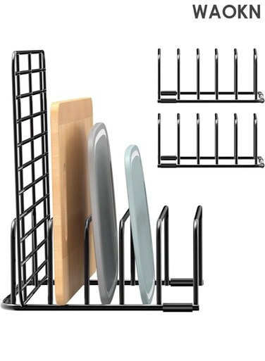 Cutting Board Organizer and Baking Sheet Rack , 2 pcsBlack Heavy Duty Metal Cookie Sheet Organizer , suitable for Cutting Board Storage &amp; Plate Holder for Cabinet , Tray Dividers for Cabinets , black .