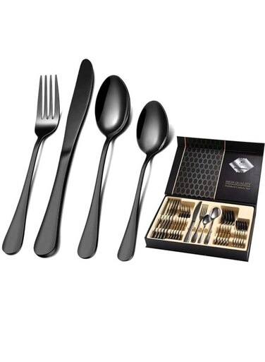 Stainless steel gift cutlery set 24 pcs black