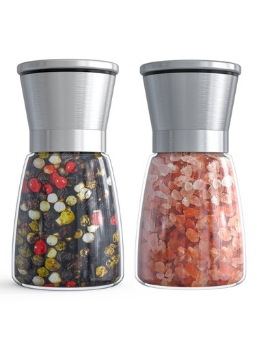 Salt and Pepper Grinder Set - Refillable Grinder Adjustable Coarseness of Pepper Salt Spice Stainless Steel Mills Glass 6oz&iuml;&frac14;&circ;2 Pack&iuml;&frac14;&permil;