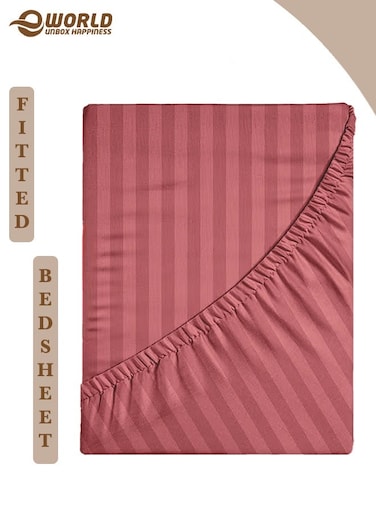 Dusty Rose Striped Microfiber Fitted Bedsheet with Deep Pocket for a Snug Fit, Breathable, Machine Washable for Optimal Protection, Available in King, Queen and Single Sizes, Without Pillow Cover