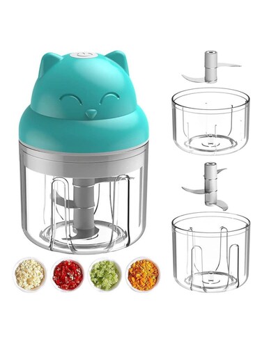 Food Chopper, Mini Garlic Chopper, Portable Vegetable Mincer Meat Blender, USB Charging Food Processor for Puree, Onion, Herb, Veggie, Ginger, Fruit Chopper with 2 Cups (A-Blue)