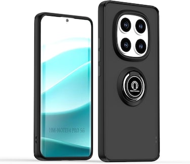 Xiaomi Redmi Note 14 Pro+ Case, Camera Protection Thin Translucent Shockproof Matte Back Cover with 360 rotational Car Mount Magnetic Ring Holder Case For Redmi Note 14 Pro+ 5G (Black)