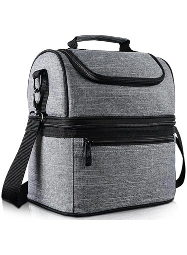 Sulfar Lunch Box Insulated Lunch Bag Large Cooler Tote Bag, Double Deck Bag for Office/Picnic (Grey)