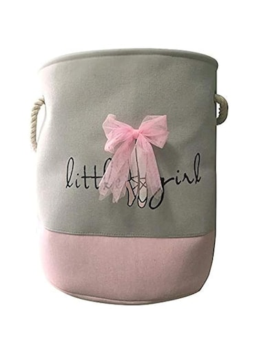 lesgos Toy Cotton Collapsible Pink Organizer Basket with Handle for Girls Laundry Hamper