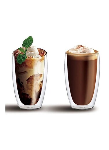 Set of 2- 450 ML Borosilicate Double Wall Glass Cup , Insulated Coffee Cups for Cappuccino, Macchiato, Latte, Tea, Juice, Iced &amp; Hot