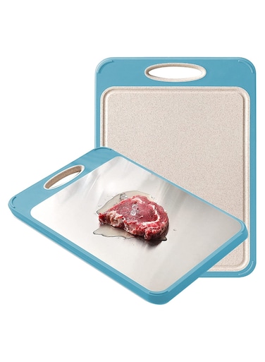 Chopping Cutting Board Double-Sided for Kitchen with 304 Stainless Steel and Plastic for Meat Vegetable Fruit, Non-Slip Easy Clean Large Size - Blue