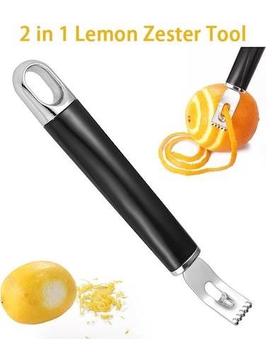 Channel Knife, 2 in 1 Lemon Zester Tool, Ultra Sharp Twist Peeler for Cocktail Garnish, Stainless Steel Citrus Peeler for Orange Fruit Rind Peel, Home Kitchen Bar Tools