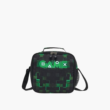 Lunch Bag-Pixel-Game-1 Cmprt-Boys (Polyester) Black \ 21X11X22