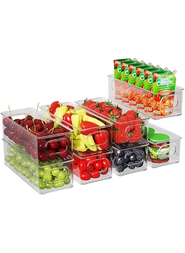 Finew Stackable Clear BPA-Free Fridge Storage Organiser Box with Handles -Set of 8