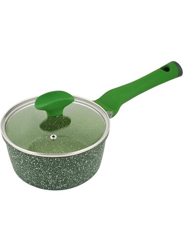 Prestige Essentials Granite Non-Stick Sauce Pan with Lid Cast Aluminium Cookware Induction Base Non Stick Wok Marble PFOA &amp; Lead Free - Green, 16cm PR81106