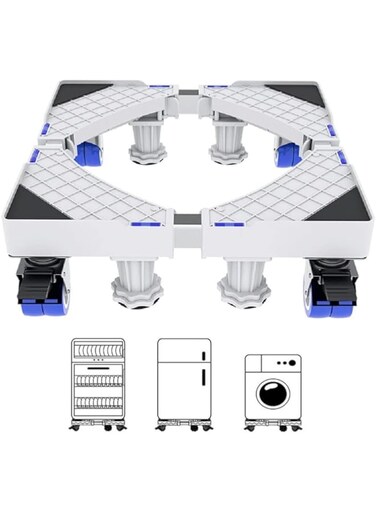 SHENG13 Refrigerator Mobile Base Bracket, Multifunctional Adjustable Fixed Bracket for Washer-Dryer-Fridge Base Bracket (8 Round Locking Wheels on Wheels, 4 Fixed Legs)