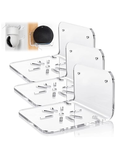 Strayelf Acrylic Camera Monitoring Wall Bracket Suitable,Acrylic Floating Wall Shelves,Set of 3 for Security Cameras, Baby Monitors, Speakers - Universal Small Strong Tapes, No Drill (Clear)