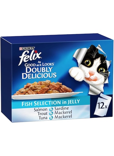 Purina Felix As Good As It Look Doubly Delicious Wet Cat Food Fishy Selections 85g (Pack of 12)