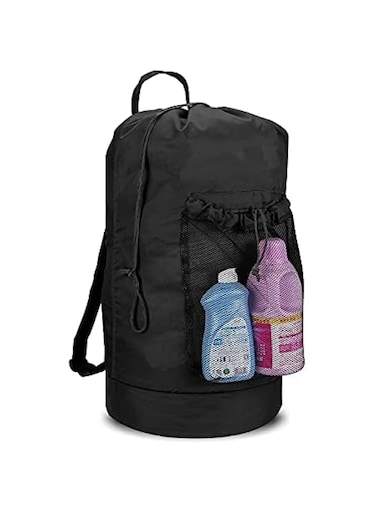 DOOKOO Backpack Laundry Bag with Shoulder Straps and Mesh Pocket Durable Nylon Clothes Hamper Bag with Drawstring Closure for College, Travel, Laundromat, Apartment