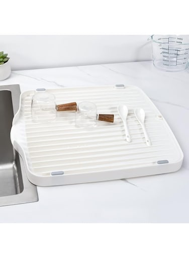 Azonee Dish Drain Board, Dish Drainer Board for Kitchen Counter Plastic Dish Drying Rack for Home use (White)