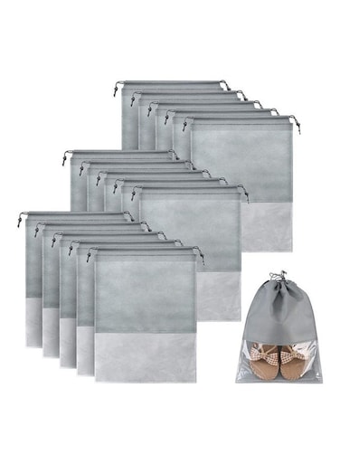 15-Piece Non-Woven Dust Proof Travel Shoe Bags Fabric Grey 32x44cm
