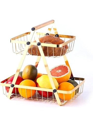 2 Tier Countertop Fruit Basket Organizer Basket for Kitchen Cournertop, Pantry, Fruit, Coffee, Pasta, Bathroom, Office, Living Room, Gift Hamper, Decoration