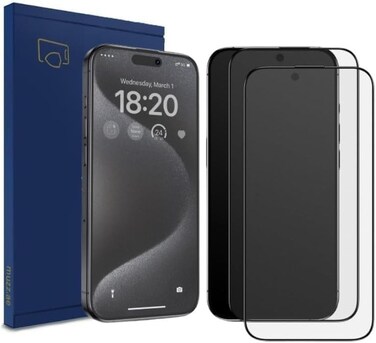 Muzz (2PCS) iPhone 15 Matte Screen Protector, 2 Pack, Full Coverage, Tempered Glass, Anti-Glare, Anti-Fingerprint (iPhone 15)