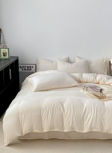 Home Single Size 4 piece piece bedding set without filling, washable cotton milky white color.