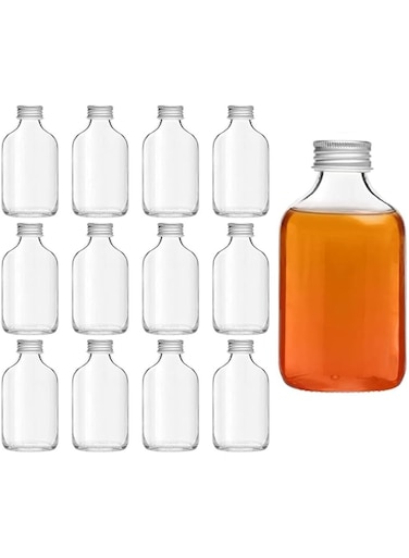 FUFU 12pcs empty juice bottle glass milk beverage bottle coffee bottleKombucha bottle whiskey bottle coffee bottle vodka bottle party drink shop coffee shop (200ML, White lid)