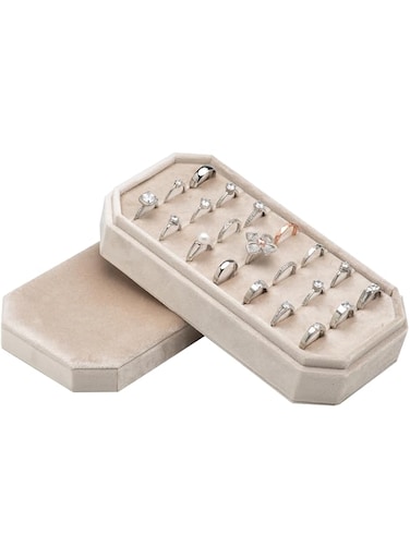 COWFEX Velvet Ring Organizer Display Tray Jewelry Box Earring Holder Case for Wedding Birthday Christmas Day (Beige)