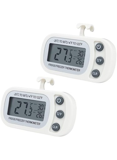 QPIX DIGITAL 2 Pack Refrigerator Fridge Thermometer, Freezer Room Thermometer Waterproof, Max/Min Record Function with Large LCD and Magnetic Back Display Temperature Monitor Thermometer, White