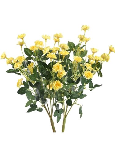 HALAMODO 2PCS Silk Rose Bush in Yellow Artificial Flower Fake Rose Bouquets Vase Decoration Flowers for Home, Party Venue, Table Centerpieces, Backdrops（Yellow
