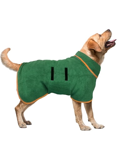 Hcosmy Dog Drying Coat - Microfiber Dog Towel Robe Super Absorbent Pet Bathrobe Dry Fast Dog Bag, Adjustable Collar &amp; Belly Strap Fast Drying Coat Pet Dog Cat Bath Robe Towel (Green,Large)