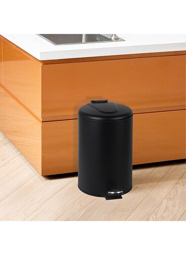HOME Falcon 12L Pedal Bin Soft Close Iron Metal In Powder Coating With Plastic Inner Bucket For Kitchen Bathroom And Offices L 25 X W 38.5 Cm Black