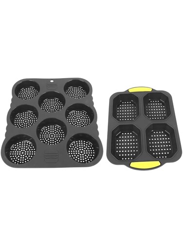 BROLEO 8+4 Cavity Hamburger Bun Silicone Baking, Perforated NonStick Hamburger Bun Pan Round Baking Tray with Bread Maker for Baking