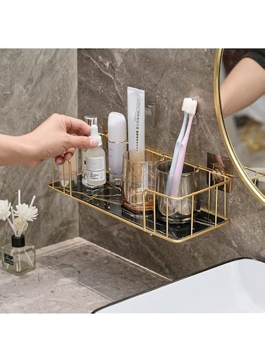 Self-Adhesive Shower Caddies Shelf Organizer Rack, Luxury Bathroom Shelf without Drilling Iron Wall Shelf, Decorative Shower Shelves for Shampoo &amp; Bath Stuff (Black, Small)
