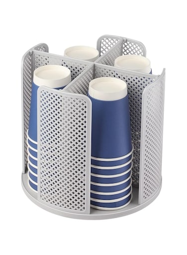 Bolivia's Cup and Lid Organizer, 360 Rotatable Cup and Lid Organizer with 4 Compartments, Paper Cup Storage Holder, Disposable Plastic Lids and Cups Dispenser, for Countertop Breakroom Coffee Station