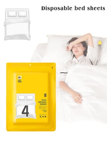 TOUR Disposable Bed Sheets for Travel, Portable Disposable Bedding Set with Bed Sheet*1/Quilt Cover*1/Pillowcases*2 Disposable Bed Sheets Size for Travel Business Trip Camping Hotel