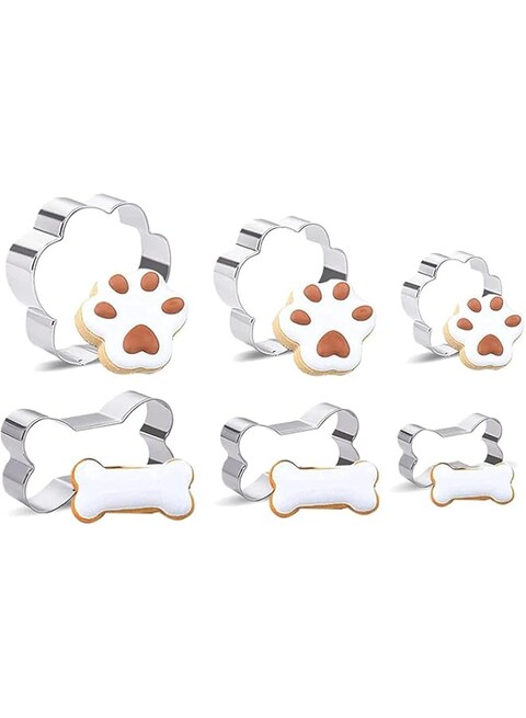 SYOSI 6 Piece Dog Cookie Cutter Set, Cartoon Dog Bone, Paw Print Animal Cookie Cutters Dog Shaped Mould for DIY Baking Biscuit Pastry Cutter